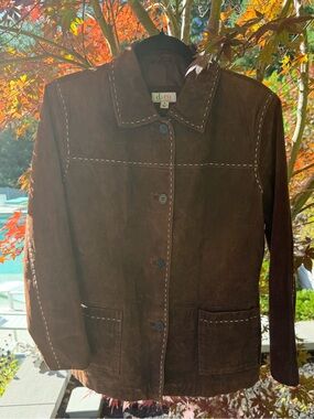 Denim and Company Vintage Brown Suede Button-Up Jacket size Medium #Y2K #90’s